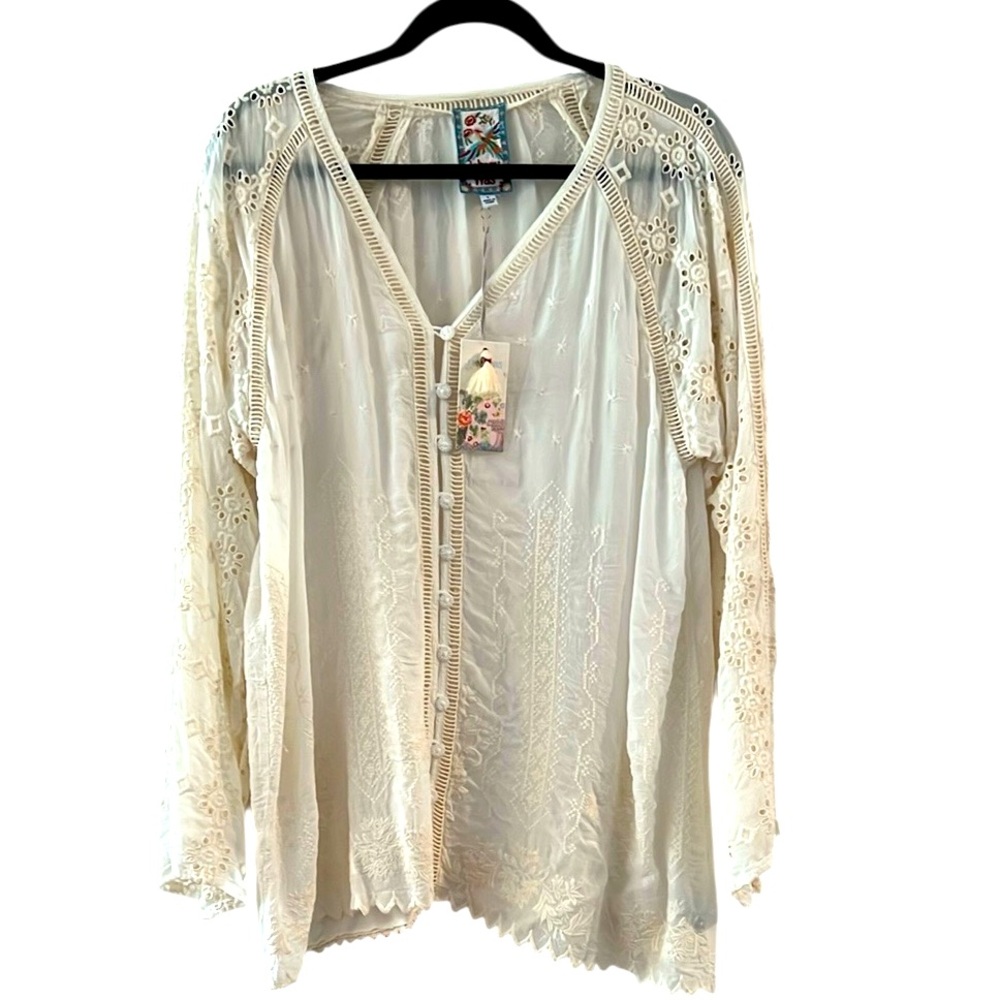 NWT! Johnny Was Laurel Amari Delicate Boho Pale Cream Blouse Size L - Picture 3 of 14